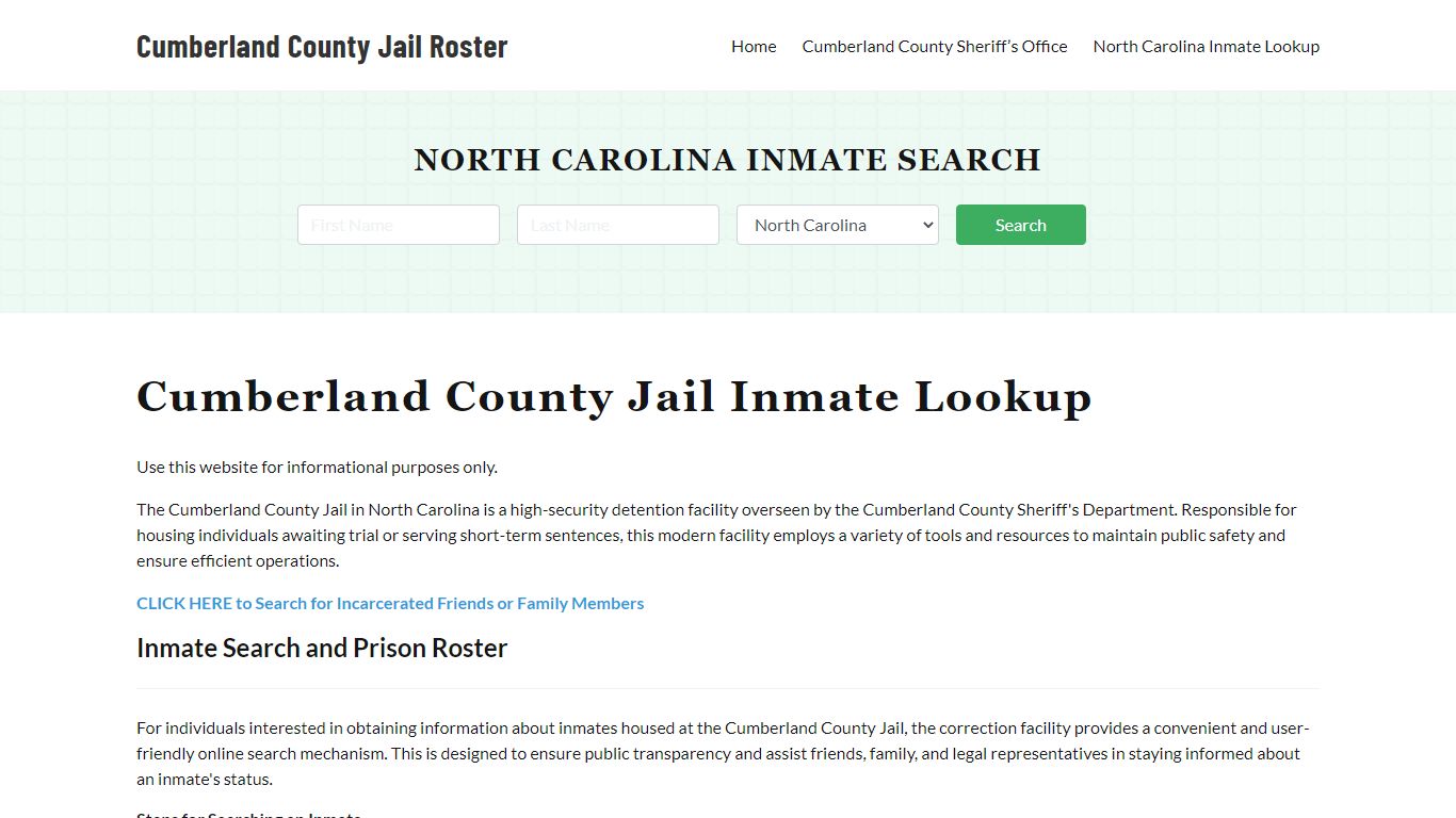 Cumberland County Jail Roster Lookup, NC, Inmate Search