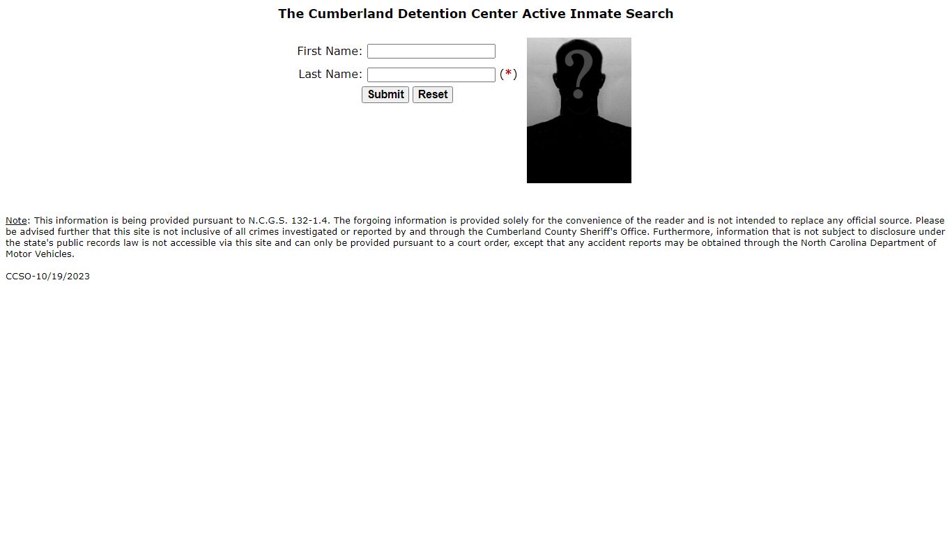 The Cumberland Detention Center Active Inmate Search - CCSONC